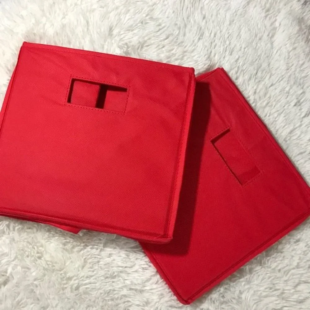 Set of 2 Red Canvas Collapsible Storage Bins